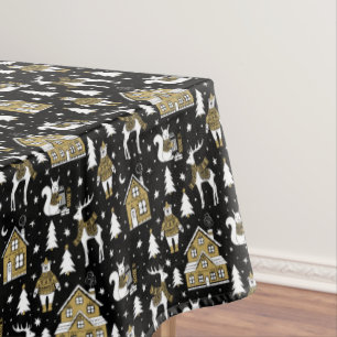 Whimsical Winter Animal Town Tablecloth
