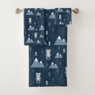 Whimsical Winter Bears and Mountains Bath Towel Set