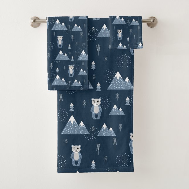Whimsical Winter Bears and Mountains  Bath Towel Set (Insitu)