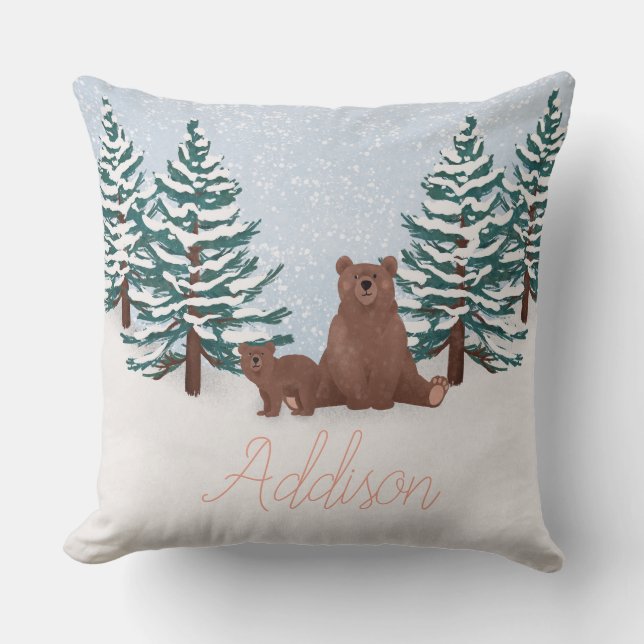 Whimsical Winter Bears & Woodland Wonderland Throw Pillow (Front)