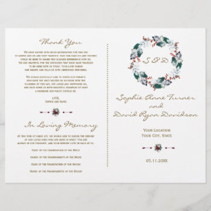 Whimsical Winter Berries Wreath Wedding Programme