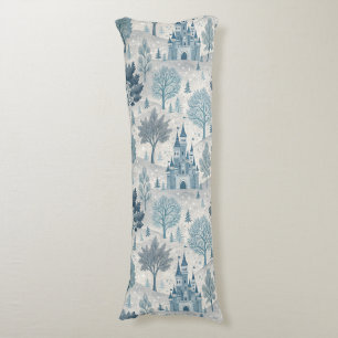 Whimsical Winter Castle Landscape in Blue & Grey Body Pillow