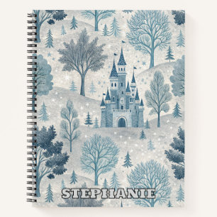 Whimsical Winter Castle Landscape in Blue & Grey Notebook