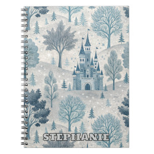Whimsical Winter Castle Landscape in Blue & Grey Notebook