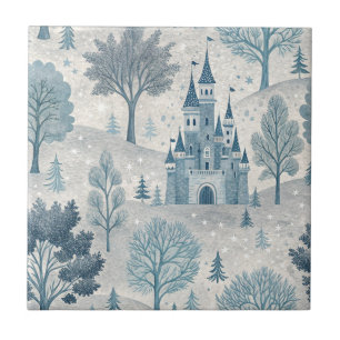 Whimsical Winter Castle Landscape in Blue & Grey Tile