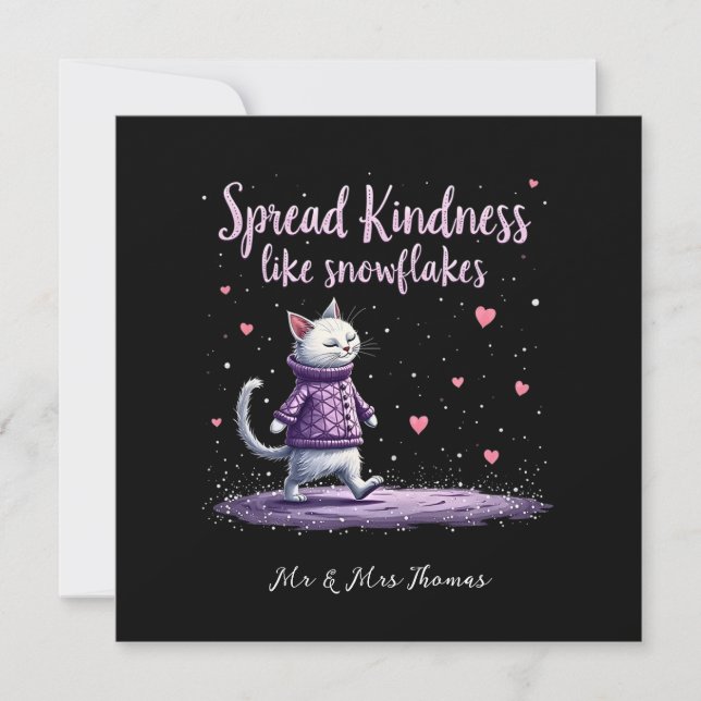 Whimsical Winter Cat Kindness Graphic Cozy Feline Invitation (Front)