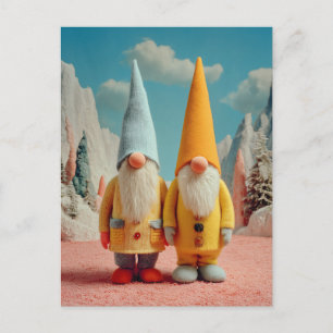 Whimsical Winter Christmas Gnome Pair Holiday Postcard