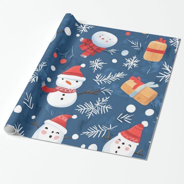 Whimsical Winter Christmas Patterns Wrapping Paper (Unrolled)