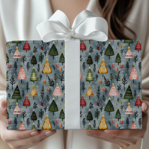 Whimsical Winter Forest Christmas Tree Pattern Wrapping Paper
