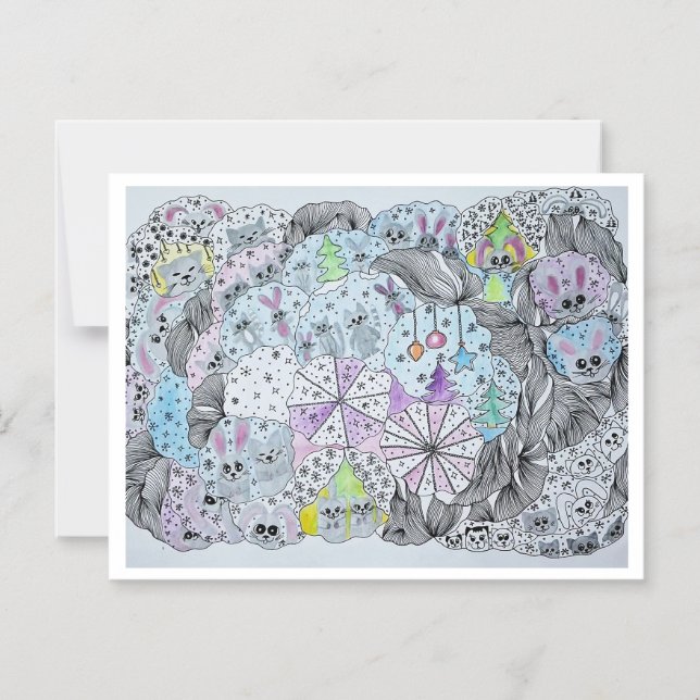  Whimsical Winter Forest Magical Creatures Magnetic Invitation (Front)