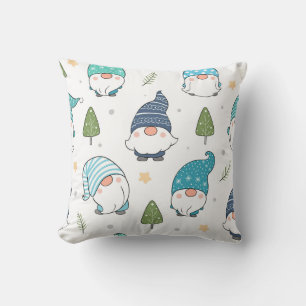 Whimsical Winter Gnomes Seamless Pattern Throw Pillow