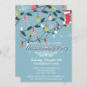 Whimsical Winter Holiday Blue Housewarming Party Invitation