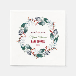 Whimsical Winter Holy Berries Wreath Baby Shower Napkin