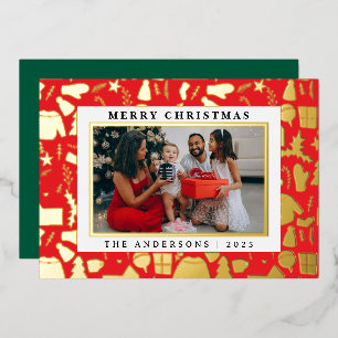 Whimsical Winter Knitwear Pattern Photo Christmas Foil Holiday Card