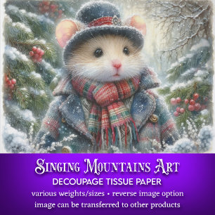 Whimsical Winter Mouse Christmas Forest Decoupage Tissue Paper