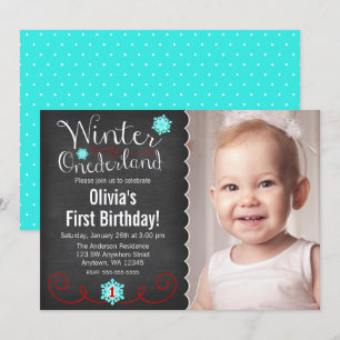 Whimsical Winter Onederland Photo Red Birthday Invitation