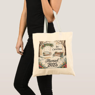 Whimsical Winter Park Our First Christmas Married Tote Bag
