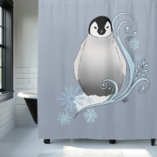Whimsical Winter Penguin Art Nouveau Snowflakes