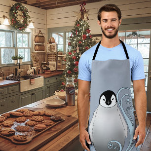 Whimsical Winter Penguin Art Nouveau Snowflakes Apron