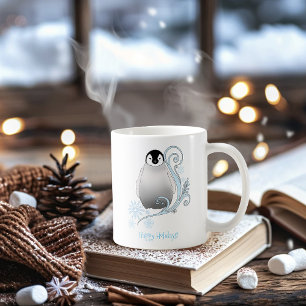 Whimsical Winter Penguin Art Nouveau Snowflakes Coffee Mug
