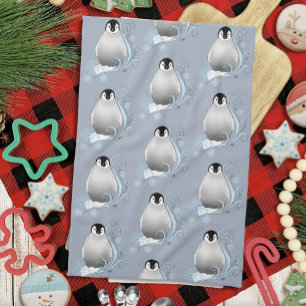 Whimsical Winter Penguin Art Nouveau Snowflakes Kitchen Towel