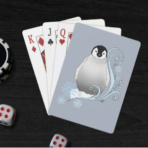 Whimsical Winter Penguin Art Nouveau Snowflakes Playing Cards