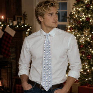 Whimsical Winter Penguin Art Nouveau Snowflakes Tie