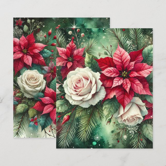 Whimsical Winter Poinsettia Evergreen Scrapbook (Front/Back)