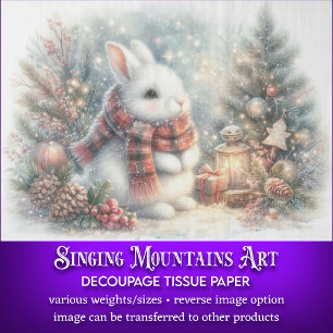 Whimsical Winter Rabbit Christmas Tree Decoupage Tissue Paper