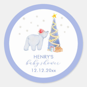 Whimsical Winter Santa Polar Bear Baby Shower  Classic Round Sticker