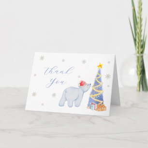 Whimsical Winter Santa Polar Bear Baby Shower  Thank You Card
