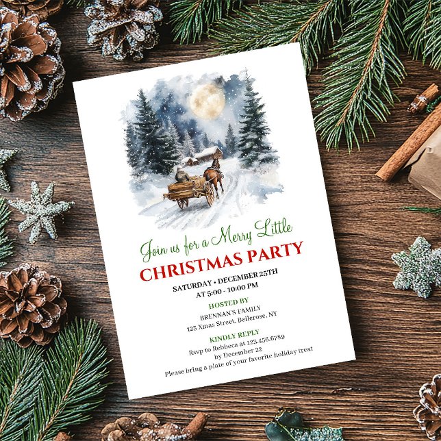 Whimsical Winter Scene Watercolor Christmas Invite (Whimsical Winter Scene Watercolor Christmas Invite)