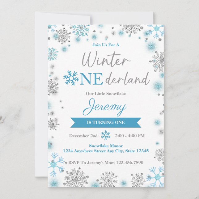 Whimsical Winter Snowflake Birthday Invitation (Front)