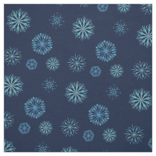 Whimsical Winter Snowflake Pattern Navy Light Blue Fabric