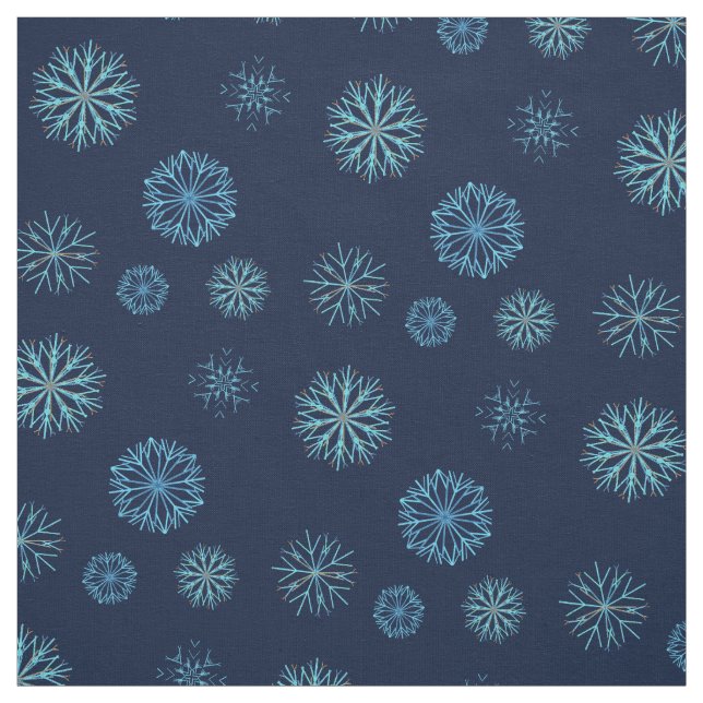 Whimsical Winter Snowflake Pattern Navy Light Blue Fabric (Swatch)