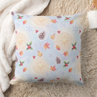 Whimsical Winter Solstice Sun & Snowflakes Waterco Throw Pillow