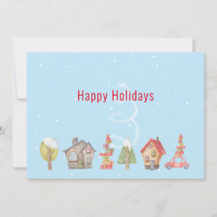 Whimsical Winter Street Holiday Card
