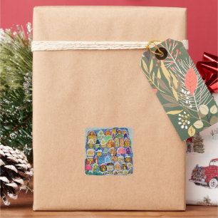 ​Whimsical Winter Village Folk Art Christmas Gift  Square Sticker