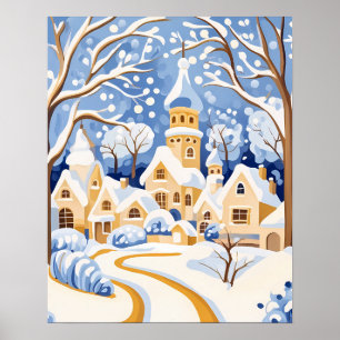 Whimsical Winter Village with Snowy Towers Poster