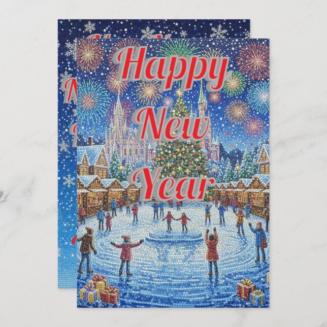 Whimsical Winter Wonderland Fireworks Holiday Card (Front/Back)
