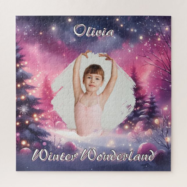 Whimsical Winter Wonderland Photo & Name Jigsaw Puzzle (Vertical)