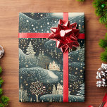 Whimsical Winter Woodland Christmas  Wrapping Paper<br><div class="desc">**Whimsical Winter Woodland Christmas Wrapping** Wrap your gifts in the sophisticated charm of a bygone era with our Whimsical Winter Woodland Wrapping. This elegant paper features a vintage-inspired winter scene, where rustic cottages nestle among floral and foliage motifs under a starry sky. The design evokes a cozy, rustic vibe with...</div>