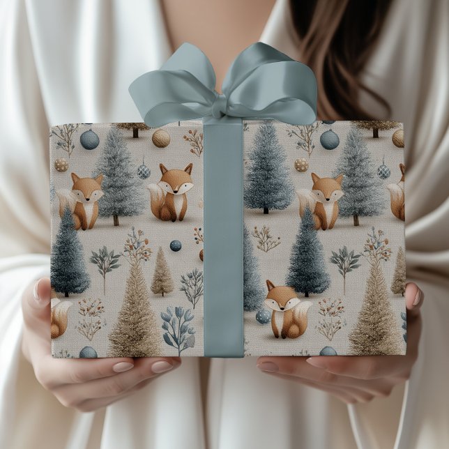 Whimsical Winter Woodland Fox and Christmas Tree  Wrapping Paper (Creator Uploaded)