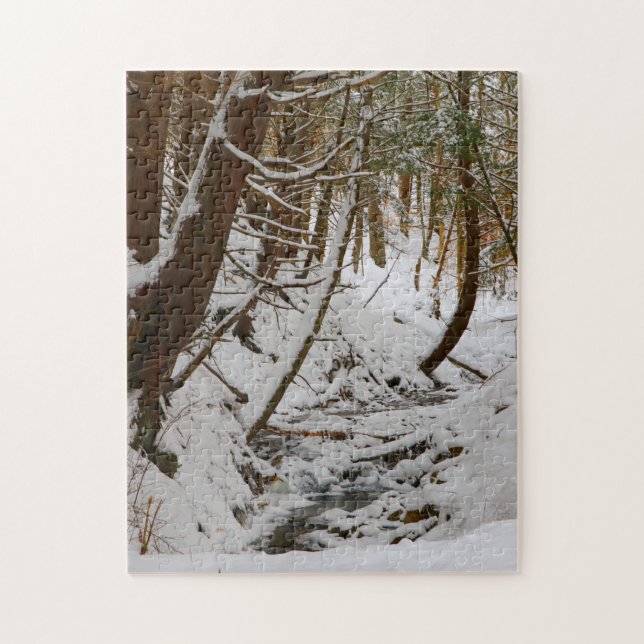 Whimsical Wintry Wooded Creek Bed Scene Jigsaw Puzzle (Vertical)