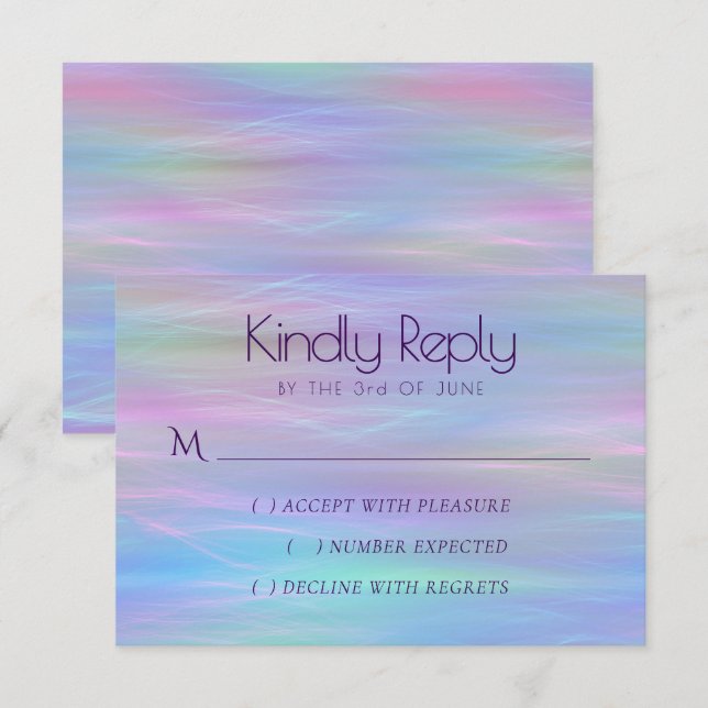 Whimsical Wisps | Holo Fairy Pastel Rainbow Ombre RSVP Card (Front/Back)