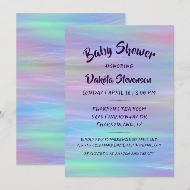 Whimsical Wisps | Holo Fairy Pastel Rainbow Shower Invitation (Front/Back)