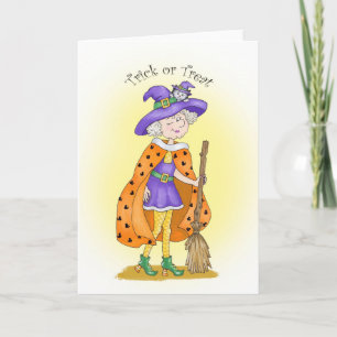 Whimsical Witch and Cat Card