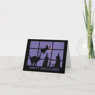 Whimsical Witch and Cats in Window Halloween  Thank You Card