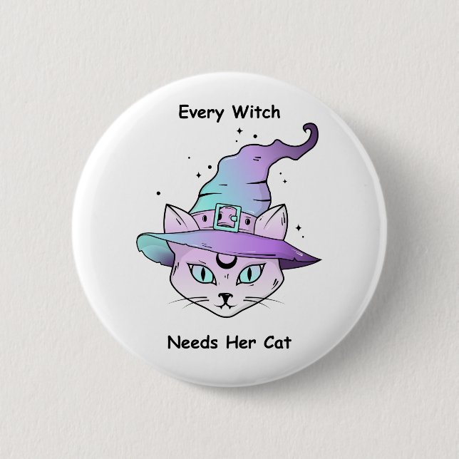 Whimsical Witch Cat 2 Inch Round Button (Front)