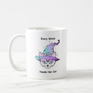 Whimsical Witch Cat Coffee Mug